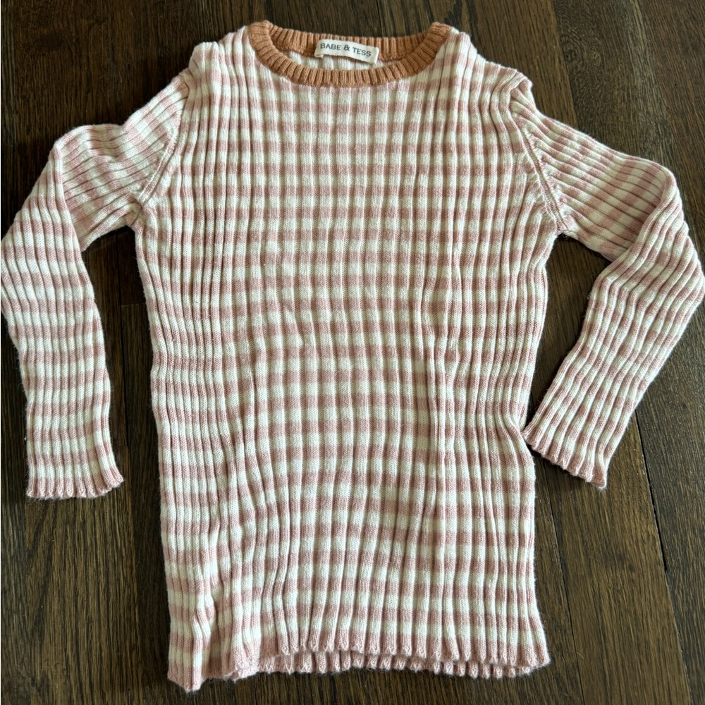Babe and Tess sweater. Size 3 pink and cream striped